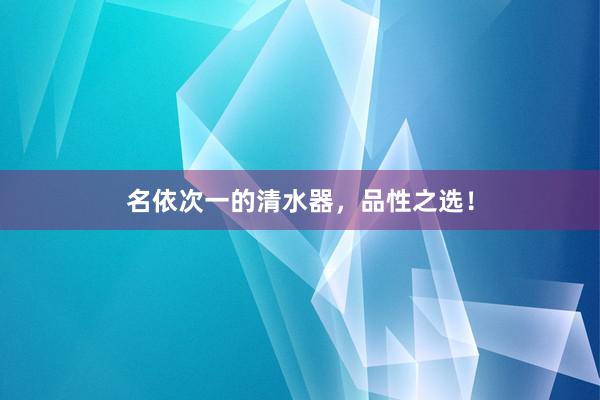 名依次一的清水器，品性之选！